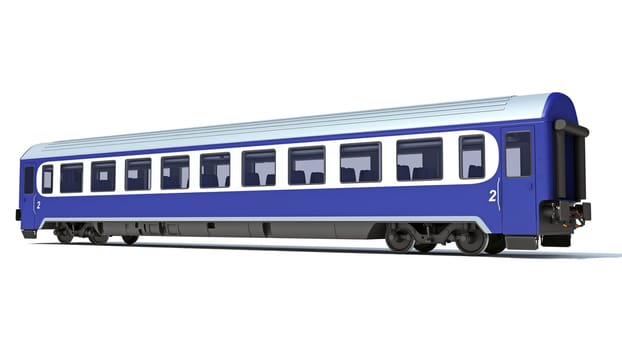 Passenger train Car 3D rendering model on white background