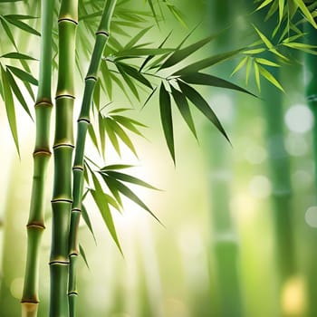 Bamboo forest with green leaves. Beautiful nature background. Vector illustration.Bamboo forest with sunlight and bokeh. Natural background.Green bamboo forest in the morning. Nature background. Shallow depth of field.