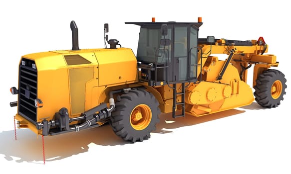 Road Reclaimer heavy construction machinery 3D rendering model on white background