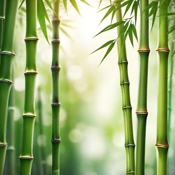 Bamboo forest with green leaves. Beautiful nature background. Vector illustration.Bamboo forest with sunlight and bokeh. Natural background.Green bamboo forest in the morning. Nature background. Shallow depth of field.