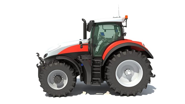 Farm Tractor 3D rendering model on white background