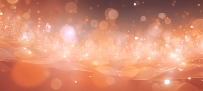 Abstract background with peach fuzz sparkles, shiny bokeh glitter lights. Festive background for card, flyer, invitation, placard, voucher, banner