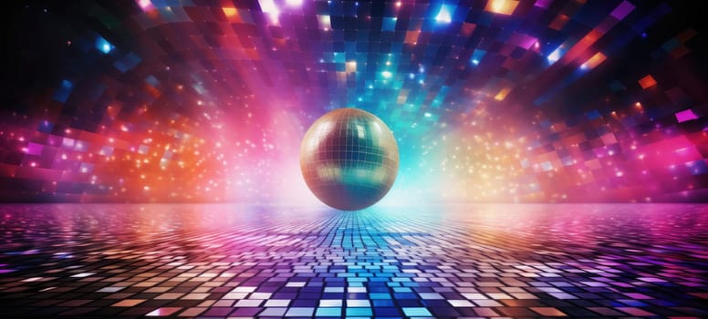 Disco style background with neon blue and purple lights, bokeh. Abstract futuristic background.