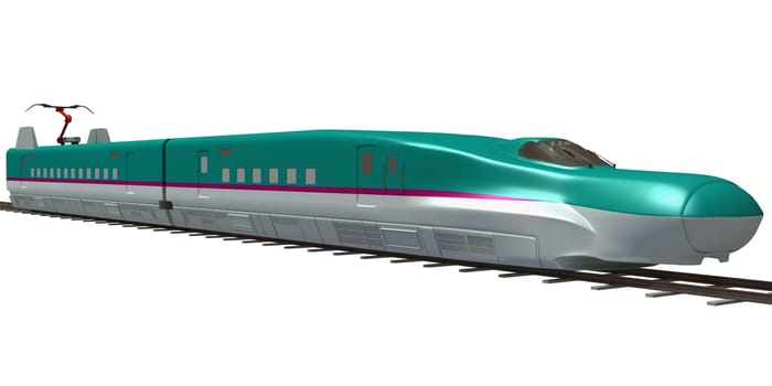 Passenger train 3D rendering model on white background