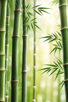 Bamboo forest with green leaves. Beautiful nature background. Vector illustration.Bamboo forest with sunlight and bokeh. Natural background.Green bamboo forest in the morning. Nature background. Shallow depth of field.