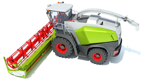Combine Harvester farm equipment 3D rendering model on white background
