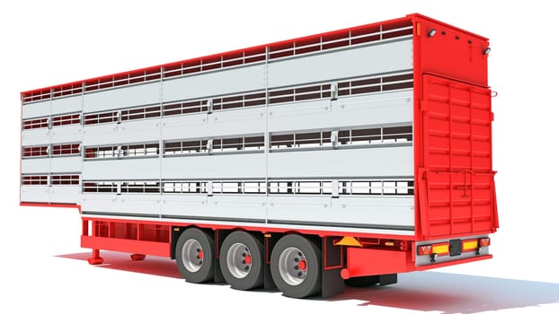Cattle Animal Transporter semi trailer 3D rendering model on white background