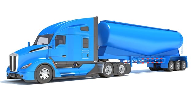 Truck with Tank Trailer 3D rendering model on white background