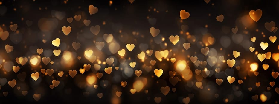 Beautiful golden hearts on a dark bokeh background. Selective focus. Holiday Generative AI,