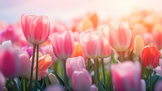 Beautiful tulips in pastel colors. selective focus. nature Generative AI,