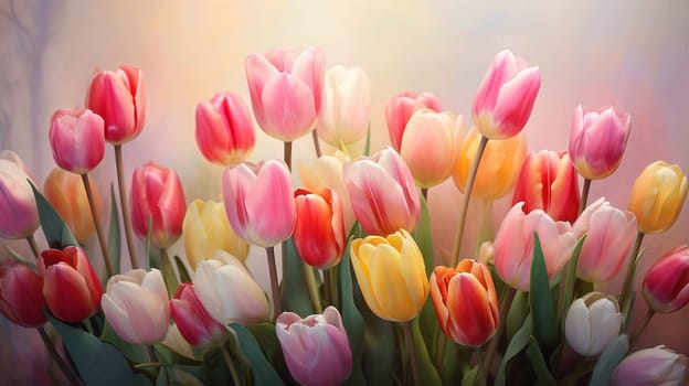 Beautiful tulips in pastel colors. selective focus. nature Generative AI,