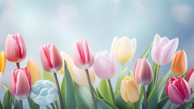 Beautiful tulips in pastel colors. selective focus. nature Generative AI,