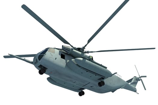 Military transport helicopter 3D rendering model on white background