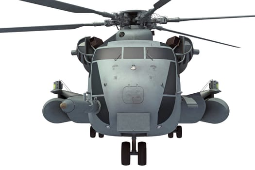 Military transport helicopter 3D rendering model on white background