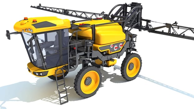 Self Propelled Farm Sprayer 3D rendering model on white background