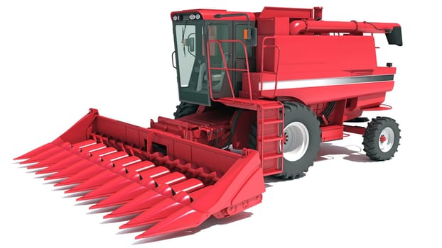 Farm Combine Harvester 3D rendering model on white background