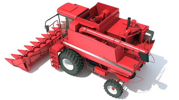 Farm Combine Harvester 3D rendering model on white background