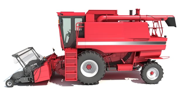 Farm Combine Harvester 3D rendering model on white background