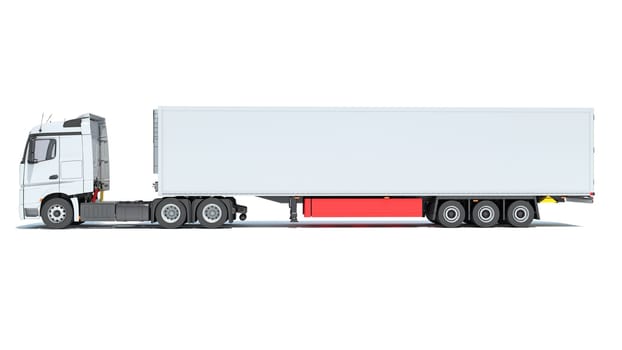 Truck with Refrigerator Trailer 3D rendering model on white background