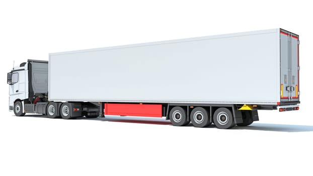 Truck with Refrigerator Trailer 3D rendering model on white background