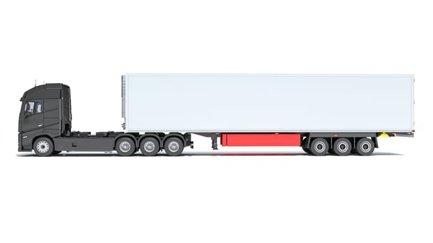 Truck with Refrigerator Trailer 3D rendering model on white background