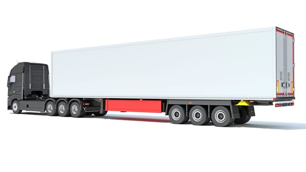 Truck with Refrigerator Trailer 3D rendering model on white background