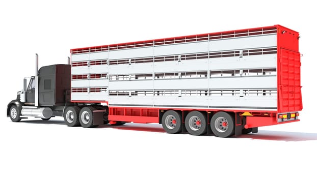 Truck with Animal Transporter Trailer 3D rendering model on white background