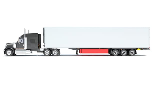 Truck with Refrigerator Trailer 3D rendering model on white background