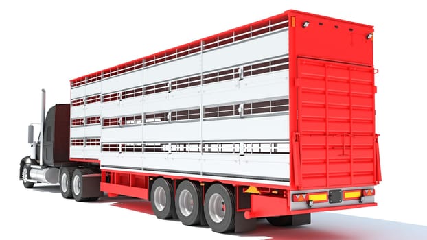 Truck with Animal Transporter Trailer 3D rendering model on white background