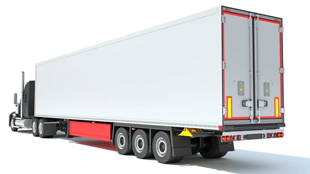 Truck with Refrigerator Trailer 3D rendering model on white background