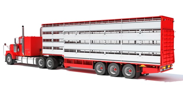 Truck with Animal Transporter Trailer 3D rendering model on white background