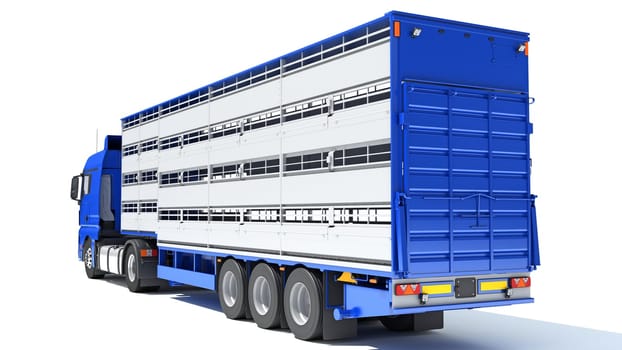 Truck with Animal Transporter Trailer 3D rendering model on white background