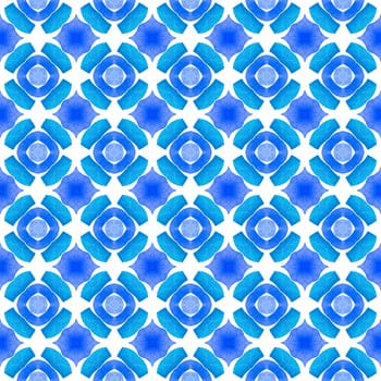 Ikat repeating swimwear design. Blue classic boho chic summer design. Watercolor ikat repeating tile border. Textile ready fair print, swimwear fabric, wallpaper, wrapping.