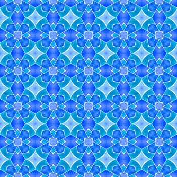 Tropical seamless pattern. Blue dazzling boho chic summer design. Textile ready extra print, swimwear fabric, wallpaper, wrapping. Hand drawn tropical seamless border.