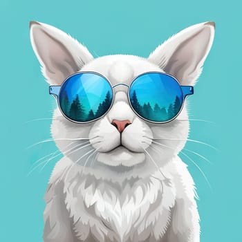 drawn cat in sunglasses on a colored background