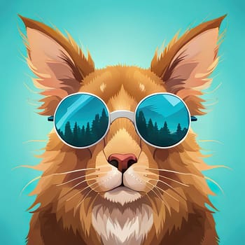 drawn cat in sunglasses on a colored background