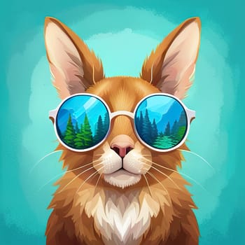 drawn cat in sunglasses on a colored background