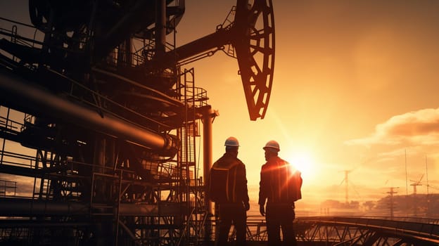 workers in an industrial plant for the production and processing of crude oil . High quality photo