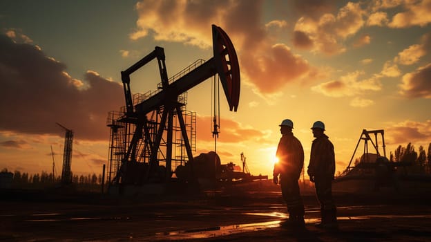 workers in an industrial plant for the production and processing of crude oil . High quality photo