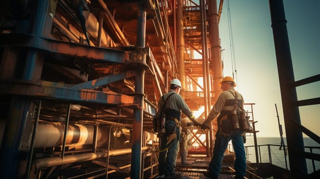 workers in an industrial plant for the production and processing of crude oil . High quality photo