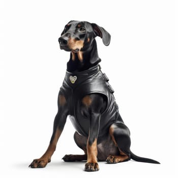 Dog guard on a white background. Security agency. Dog training.