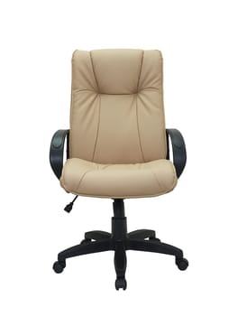 beige office armchair on wheels isolated on white background, front view. furniture in minimal style
