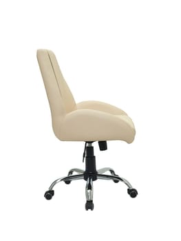 beige office armchair on wheels isolated on white background, side view. furniture in minimal style