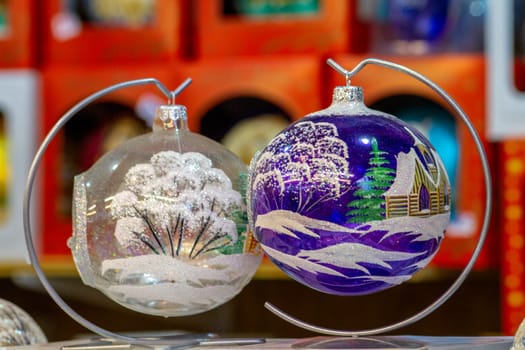Christmas ball on a handmade stand. High quality photo