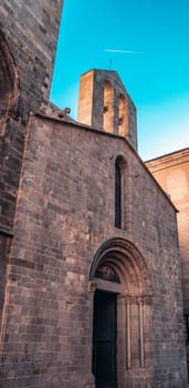 Historical architecture in Barcelona cityscape photo. Beautiful urban scenery photography. Torre Mirador and Palau del Lloctinent Catalonia, Spain. High quality picture for wallpaper, article