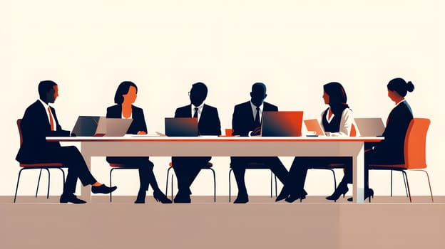 A minimalist illustration of business people in a meeting - corporate concept - AI generative