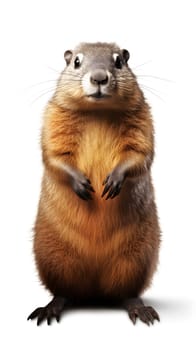 A close up of a groundhog - cute marmot isolated on white background