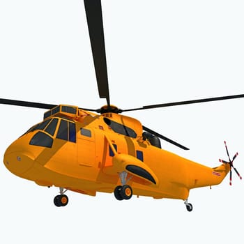 Helicopter 3D rendering model on white background