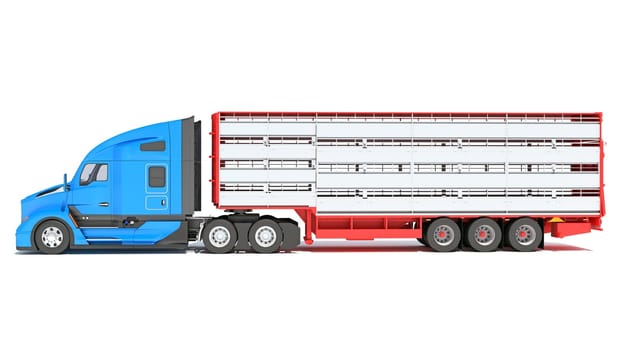 Truck with Animal Transporter Trailer 3D rendering model on white background