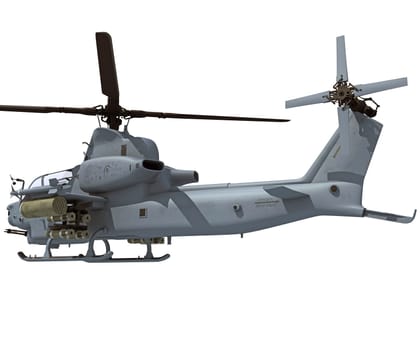 Military transport helicopter 3D rendering model on white background